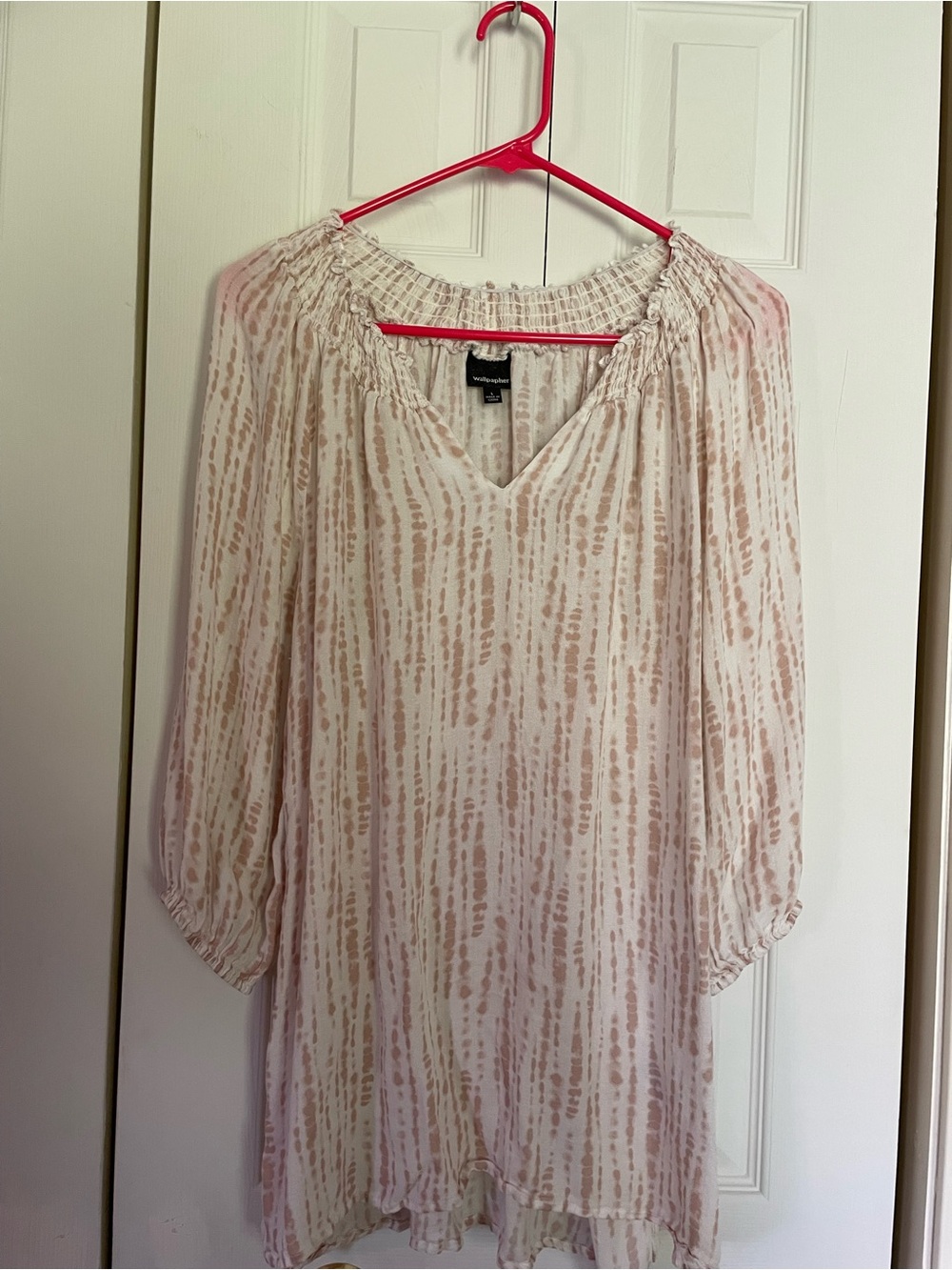 Wallpapher Cream and Light Pink Patterned Peasant Tunic